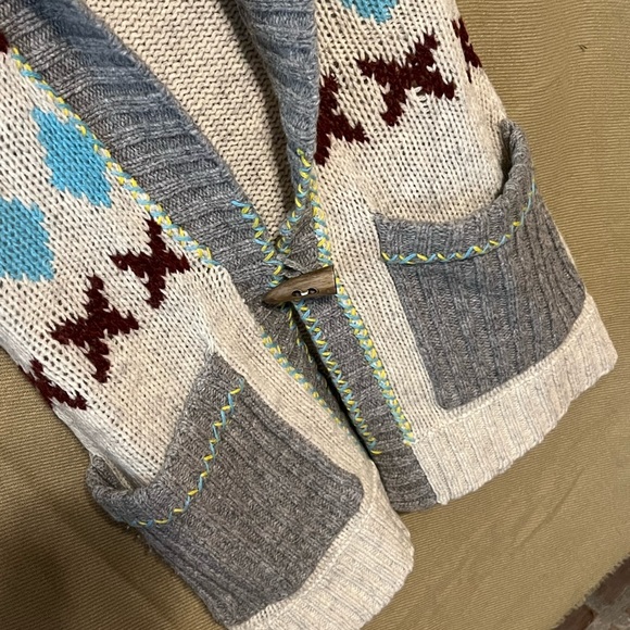 Free People xs Lambswool Aztec Tribal Knit Cardigan Sweater maxi vest - Picture 3 of 11